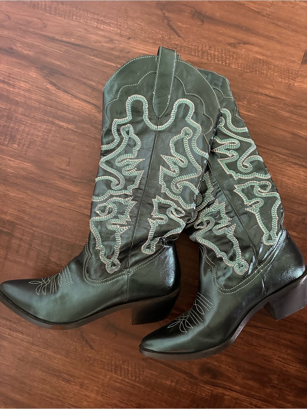Urban Outfitters Dark Green Embroidered Over-the-Knee Western Boots